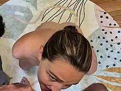 Dirty wife strips in lingerie and gets huge facial