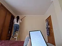 latina maid with creamy pussy in jeans and flip flops is seduced with a massage?