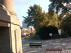 Hey, real German blind date with a skinny blonde milf on the street