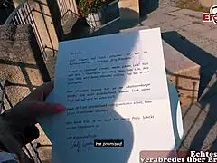 Hey, real German blind date with a skinny blonde milf on the street