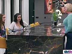 hot stepsisters seduce big boobs milf stepmom for lesbian oral