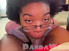 Double BBC blowjob madness! Dark skin ebony and blonde slut deepthroat like pros with sloppy action.