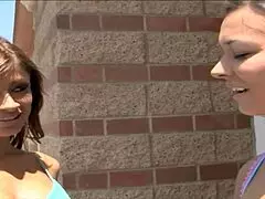 Crissy Moon hunts for lesbians like Lisa Daniels, deepthroat and handjob fun on the bed