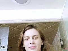 Elegant shy model enjoys a sensual bath in classy photoshoot casting session