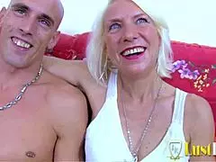 Watch this blonde gilf bent over, taking that monster cock hard with blowjob and anal action