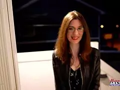 Nerdy brunette hottie Hazel Oconnor deep fingers her pussy and gives intense bj