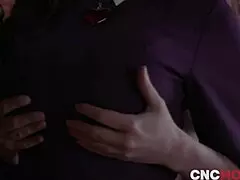 suggestive scene where freeuse queen and snowhite seduce the lucky elf with intense fucking.