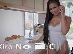 huge boobs ebony model kira noir solo striptease for playboy looking hot.