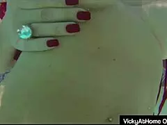 vicky vette drills hairy pussy with dildo