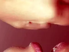 watch my stepmother give me a sloppy blowjob and cum in her mouth up close!