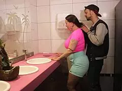 The MILF slut gets FUCKED on MONSTER COCK in party bathroom voyeur scene