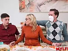 Grandpa arrives for dinner and unexpectedly joins the family group session with Mylfex members