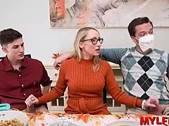 Grandpa arrives for dinner and unexpectedly joins the family group session with Mylfex members