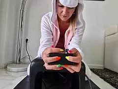 Hey, this milf in a unicorn costume rides wild on a sybian!