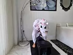 Hey, this milf in a unicorn costume rides wild on a sybian!