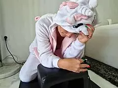 Hey, this milf in a unicorn costume rides wild on a sybian!