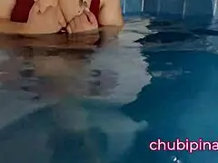 watch her flash those natural tits in the public pool?