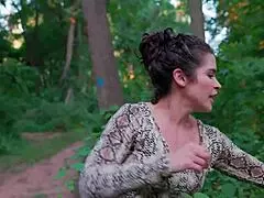 Thong Bodysuit Milf Flashes On The Trail!