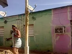 My neighbor can't resist seeing my big ass in this short dress, flashing for him?