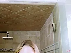 Gorgeous teen blonde took a shower after photoshoot with milf