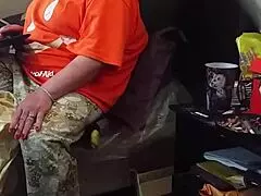 Hey, my stepmom's pretending she's not staring right at that big black monster cock flashing in front of her