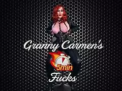 Granny carmen tests fuck machine