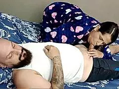 latina cougar tired of masturbating gives blowjob to friend for fucking her big pussy.