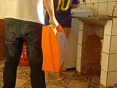 hey, this married housewife pays the washing machine technician with her tight pussy in homemade fuck