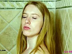 Bright-Eyed Blonde Exclaims During Her Steamy Shower!