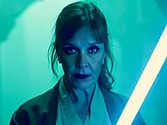 Granny Dressed as Princess Leia Sucks Han Solo While Stroking Herself in Solo POV