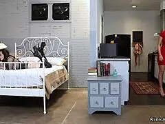 Brunette teen lesbian boldly fists her stepmom in intense anal bondage session with strapon