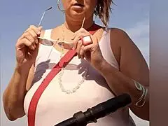 My big natural tits and pussy lips flash at the beach