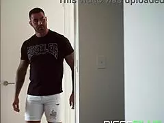 In the gym, muscle barbie with fake tits takes on a monster cock, fucking hard until she gets a creampie