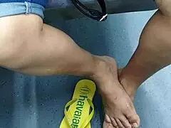 Candid Brazilian Girl Plays With Flip Flops