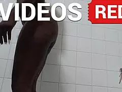 amateur ebony woman showers naked in the bathroom
