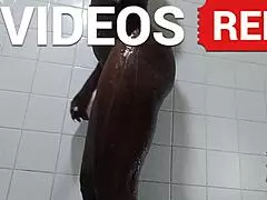 amateur ebony woman showers naked in the bathroom