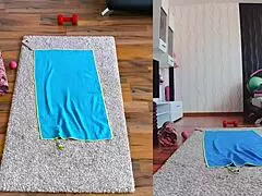 curvy woman spreads wet ass in naked dual cam workout