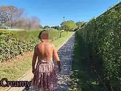 Exhibitionist Wife Flashes Pussy Outdoors In Spain, Gets Caught