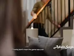 husband goes to bed, unleashing erotic poker with milf scissoring and strapon fun.