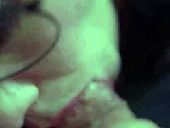 lecherous wife gives sloppy blowjob to her guys with deepthroat