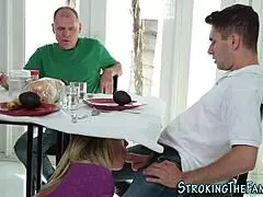 Secretly sucking hot stepteen's tits and giving blowjob