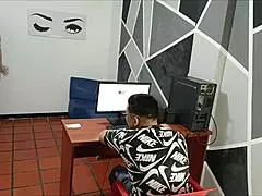 i'm fucking the maid in the office, didn't know she's my best friend's stepsister, he says with creampie and doggystyle in this taboo quickie