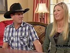 Gorgeous Brunette Milf Bent Over, Shaved Pussy Licked and Pounded Doggystyle by Friends in Swingers Group