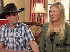 Gorgeous Brunette Milf Bent Over, Shaved Pussy Licked and Pounded Doggystyle by Friends in Swingers Group