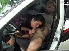 Behind the scenes, hairy christina santes rides big pussy lips in car