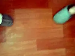 vicky vette strips and tries new toy on boyfriends cock