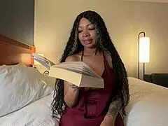 eva paker roleplays as housewife reading with neighbors watching