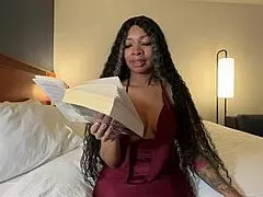 eva paker roleplays as housewife reading with neighbors watching