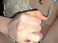 this milf jerks cock and licks every drop in homemade juicy blowjob scene