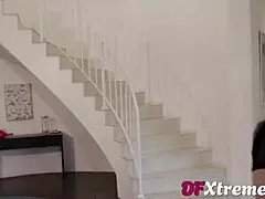 Stepmom says she can't look away as her shy petite stepdaughter takes that black cock deep with kissing and deepthroat action